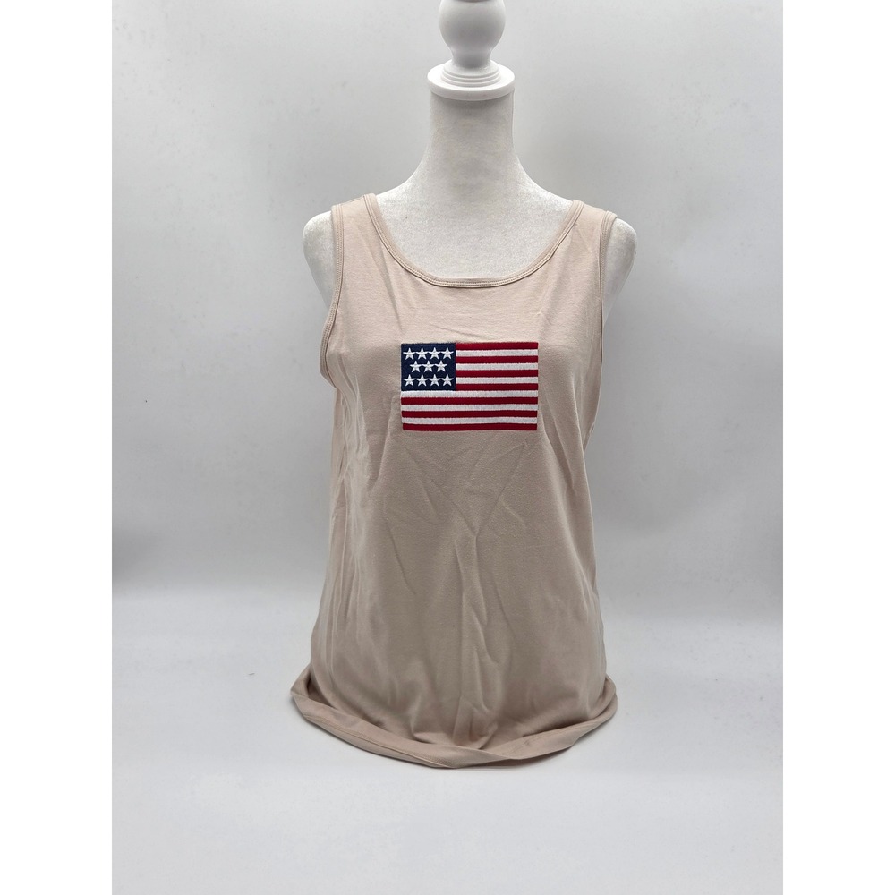 ZENANA Women's Large Beige American Flag Embroidered Tank Top 101-560